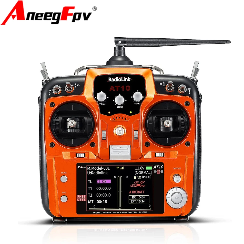 RadioLink AT10 II 2.4Ghz 12CH RC Transmitter with R12DS Receiver PRM-01 Voltage Return Module Battery for RC Quadcopter