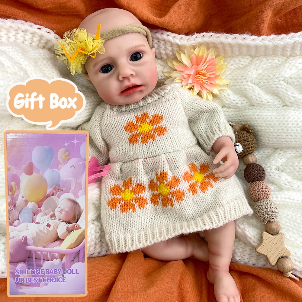 

12”Full Silicone Reborn Baby Doll Girl Open Eyes Lovely Lifelike Realistic Newborn Doll Weighted Soft Body for Little Ones Gift