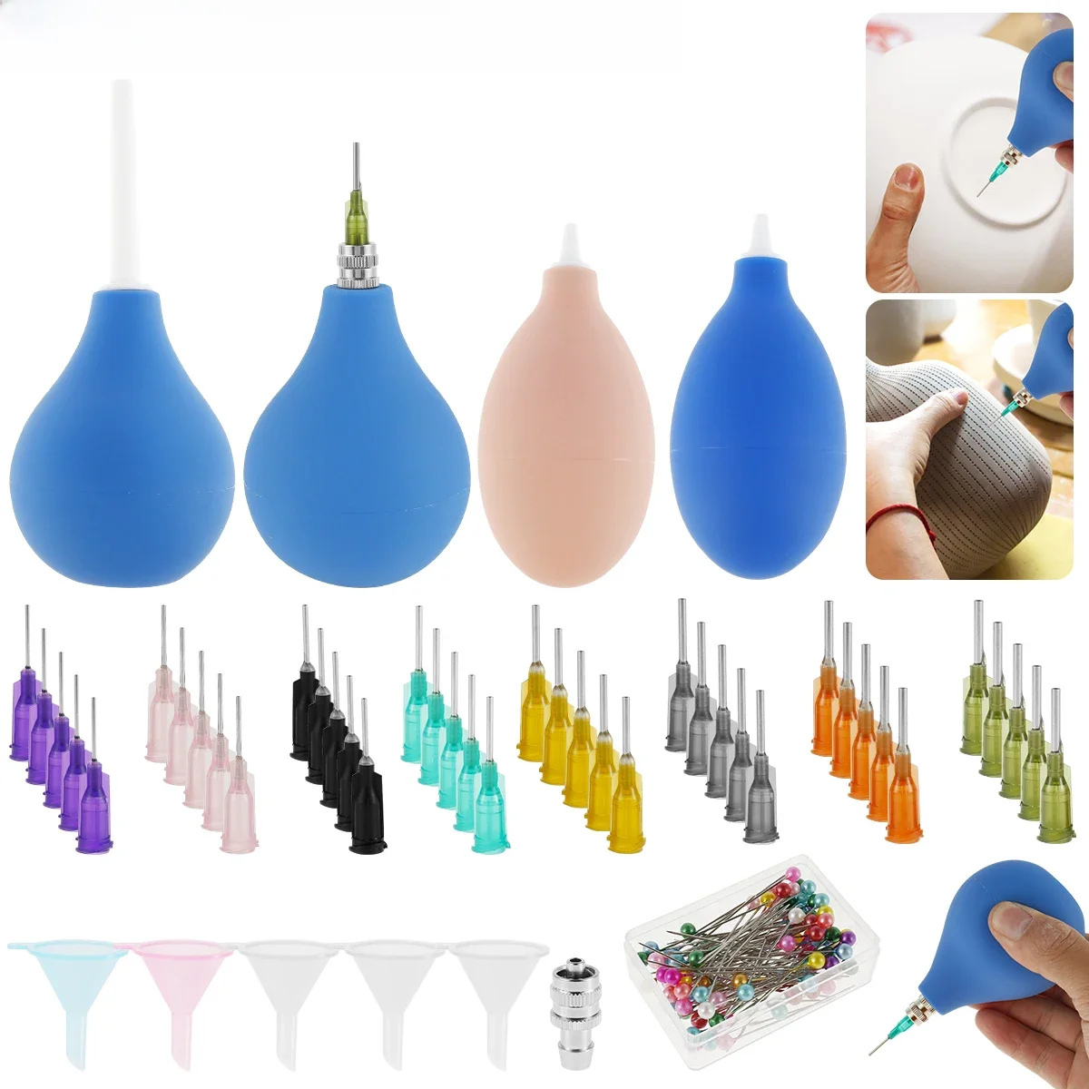 Ensemble d'applicateurs de précision pour poterie, avec entonnoir à aiguille en plastique et acier, applicateur de pointe de précision en céramique, bouteille à presser en Silicone pour glaçage