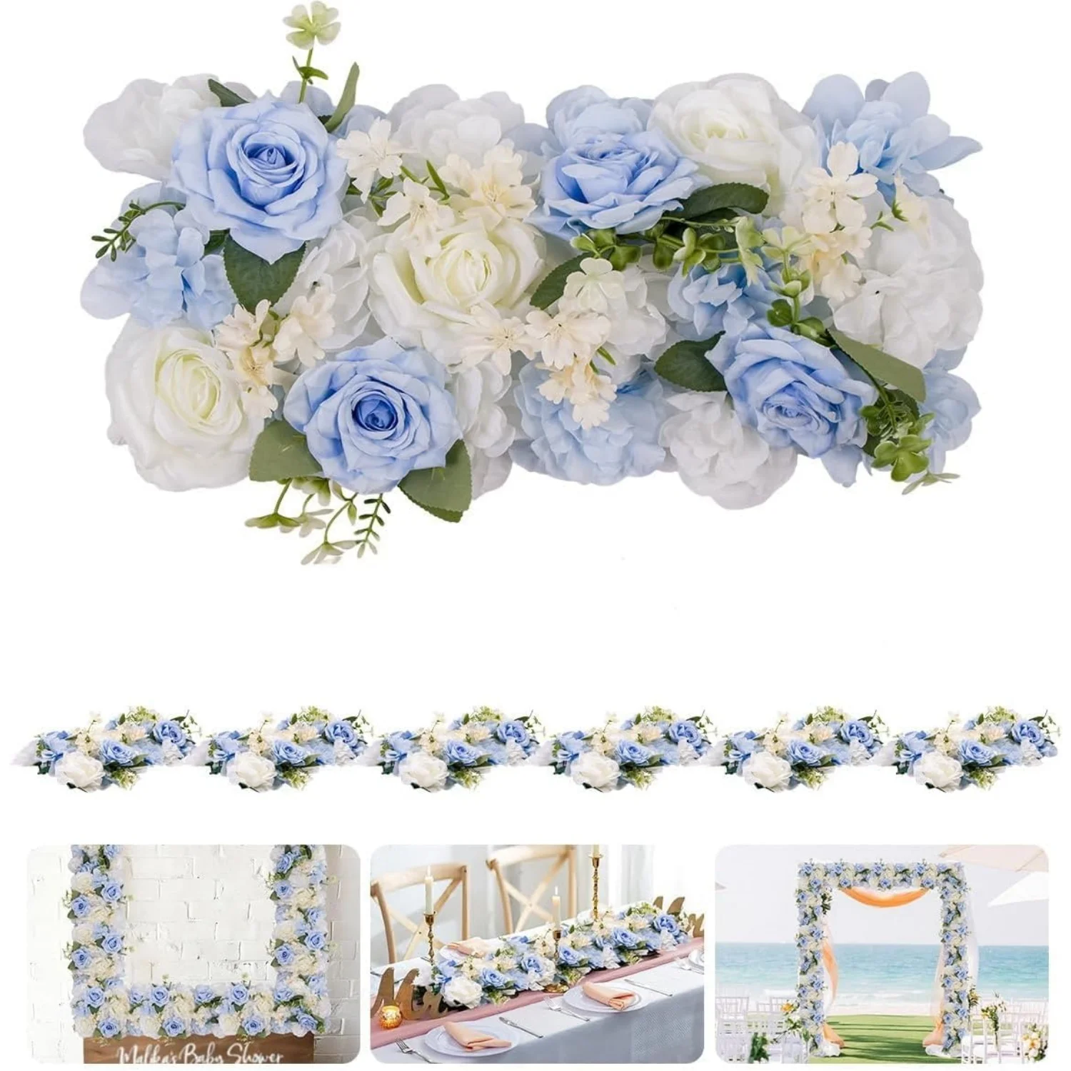 6er-Pack künstliche Blumengirlande, realistische Blumenranken für Hochzeitsbogen-Dekoration, Tischläufer aus Kunstseide mit Blumenmuster für Hochzeitstisch, Wand, Treppe & Partydekoration, romantische