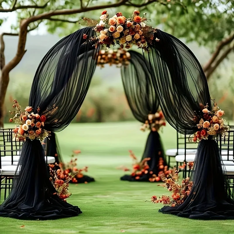 2 Stück schwarzer Polyester-Tüllstoff – perfekt für Hochzeitsbögen, Halloween, Geburtstagsfeiern und Bühnendekorationen. – Detail 4