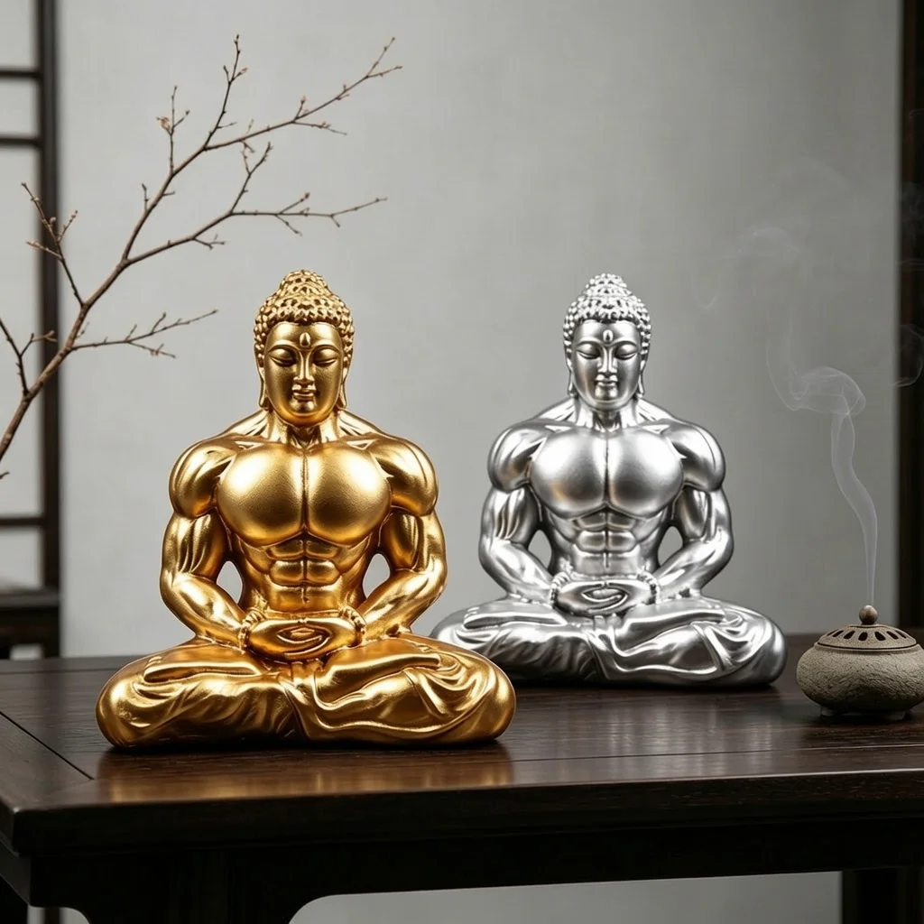 Tranquil Muscle Buddha Resin Buddha Statue - Hand-Polished Desktop Ornament Decor for Fitness & Bodybuilding