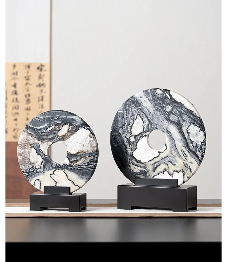 

Luxury Natural Marble Concentric Circle Button Decoration for Room Study TV Cabinet High-End Light Jade Button Ornament