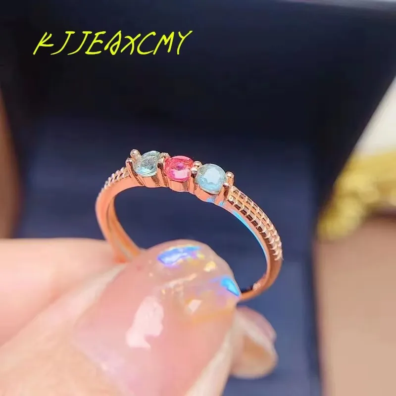 

KJJEAXCMY-925 Sterling Silver Ring for Women, Natural Tourmaline Gemstone, Girl's Jewelry, Birthday Party, Christmas Gift, New