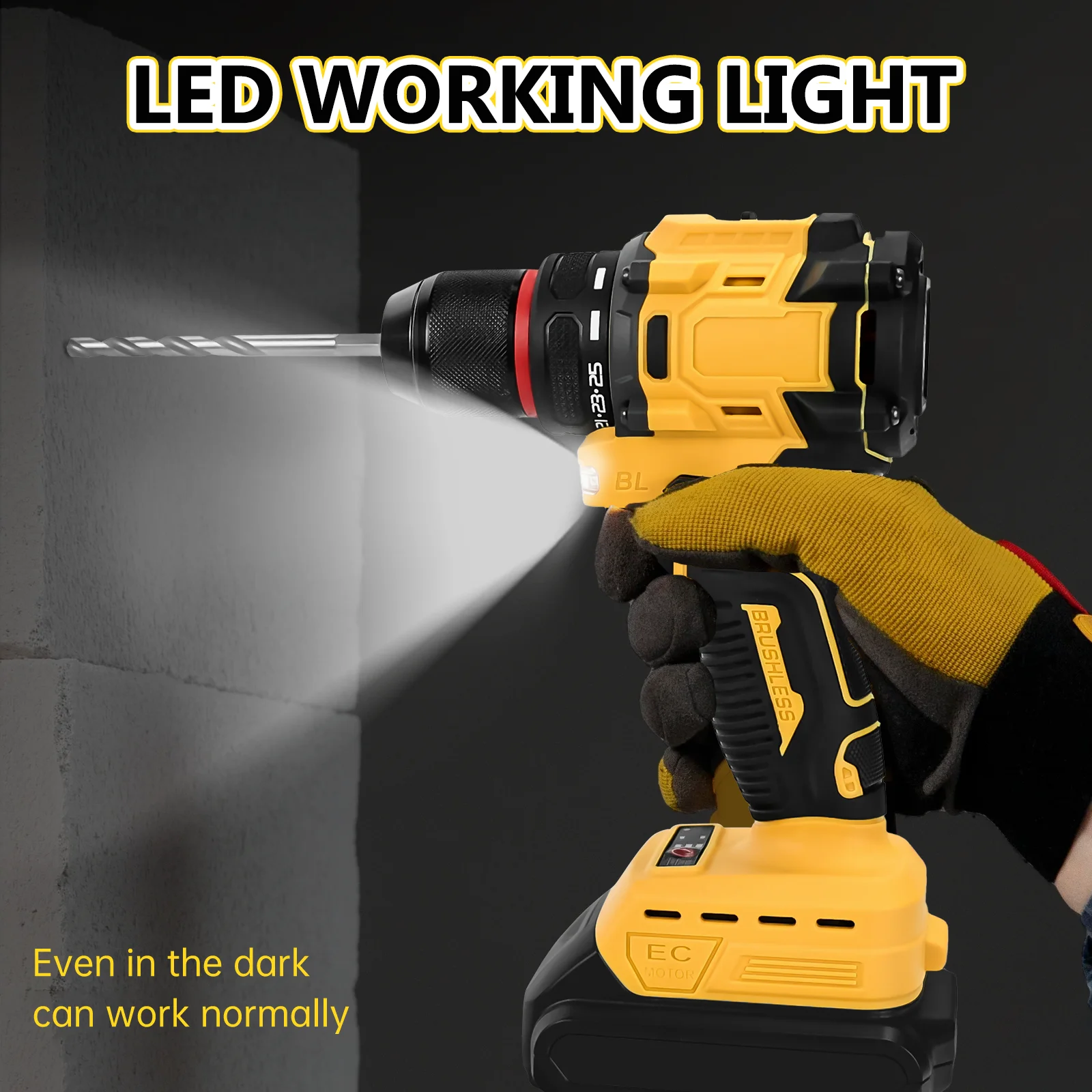 10mm Cordless Impact Drill Brushless Electric Screwdriver 2-Speed Electric Drill Power Tools for Dewalt 20V Battery (No Battery)