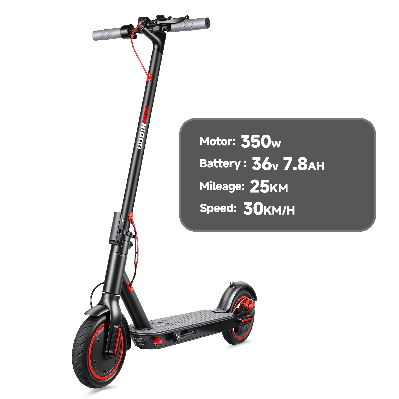 SUNNIGOO Elektrische scooter voor volwassenen 36V 10,4Ah 350W Motor 30KM Lange afstand 30KM/H 8,5 inch massieve banden Opvouwbare Smart APP EScooter