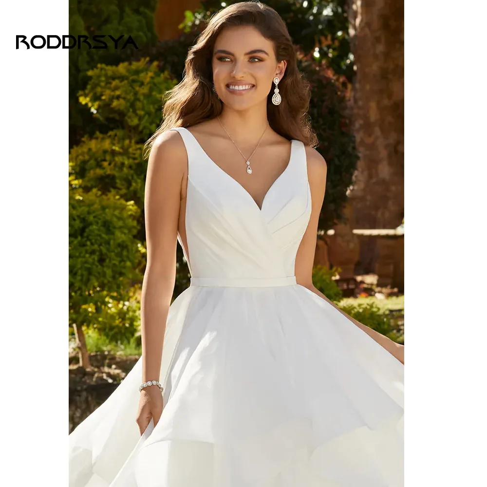 RODDRSYA- vestido De Novia Simple Civil para mujer, Vestidos De Novia con cuello en V, Espalda descubierta, línea A, sin mangas, Organza Retro vestido De Novia Simple Civil para mujer, Vestidos De Novia con cuello en V