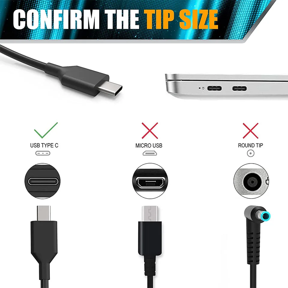 USB-C 65W ラップトップ充電器 HP Chromebook 14 13 X360 対応