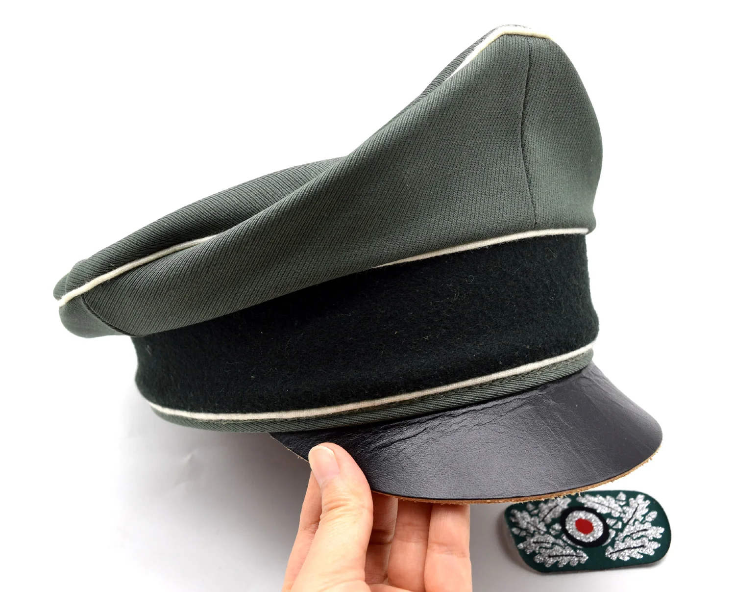 Cosplay German Whipcord Marshals Generals Officers Crusher Visor Hat Cap Sweat Ring W Leather W DIY Badge