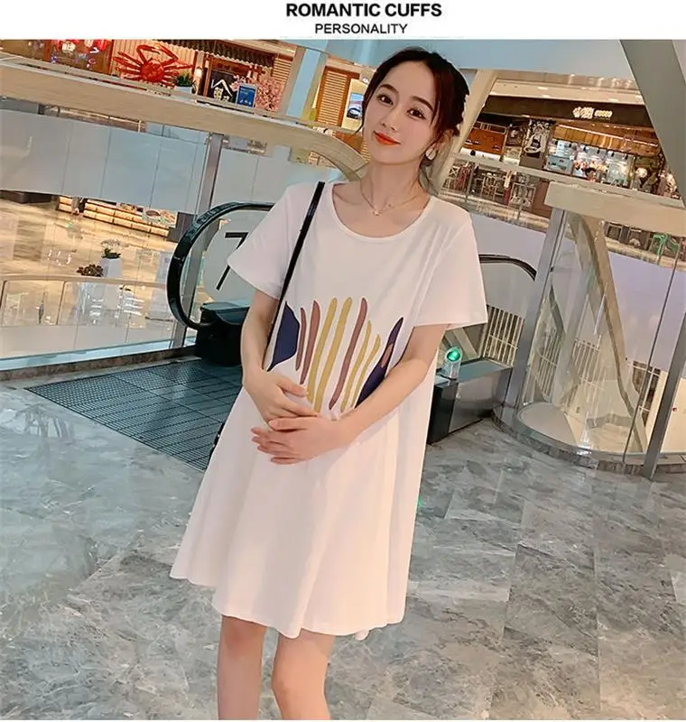 Maternity Tops Summer Short-Sleeved Mid-Length Maternity Wear Summer Outer Wear Loose Dress Popular Suit Pants