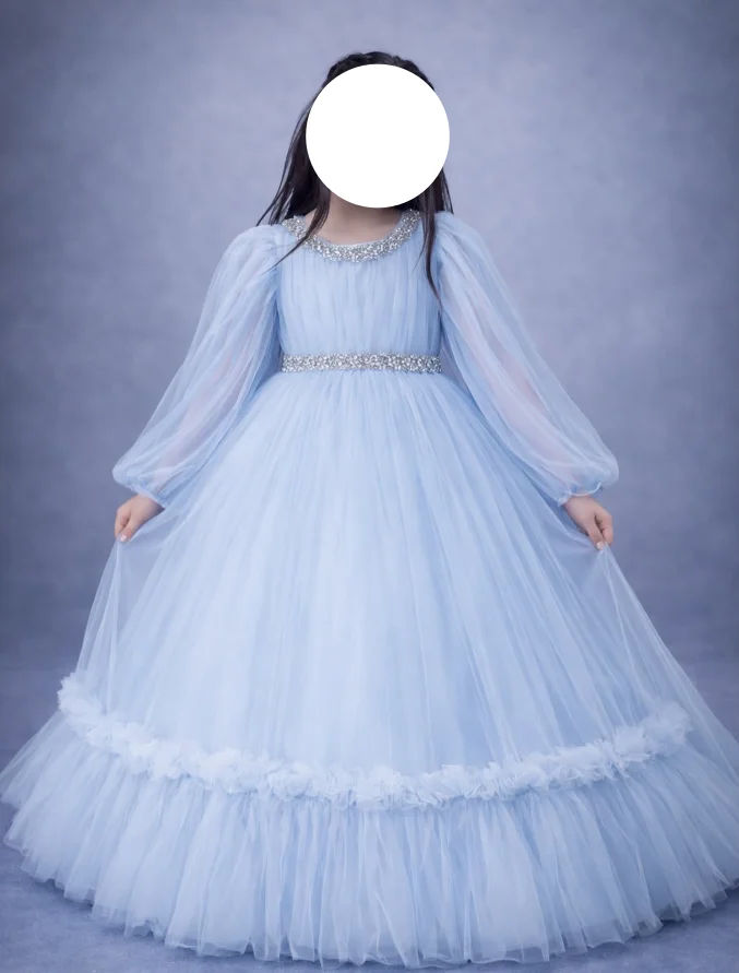 Tulle Sequin Flower Girl Dress For Children Birthday Long Sleeve First Communion Customized Special Occasion Floor Length