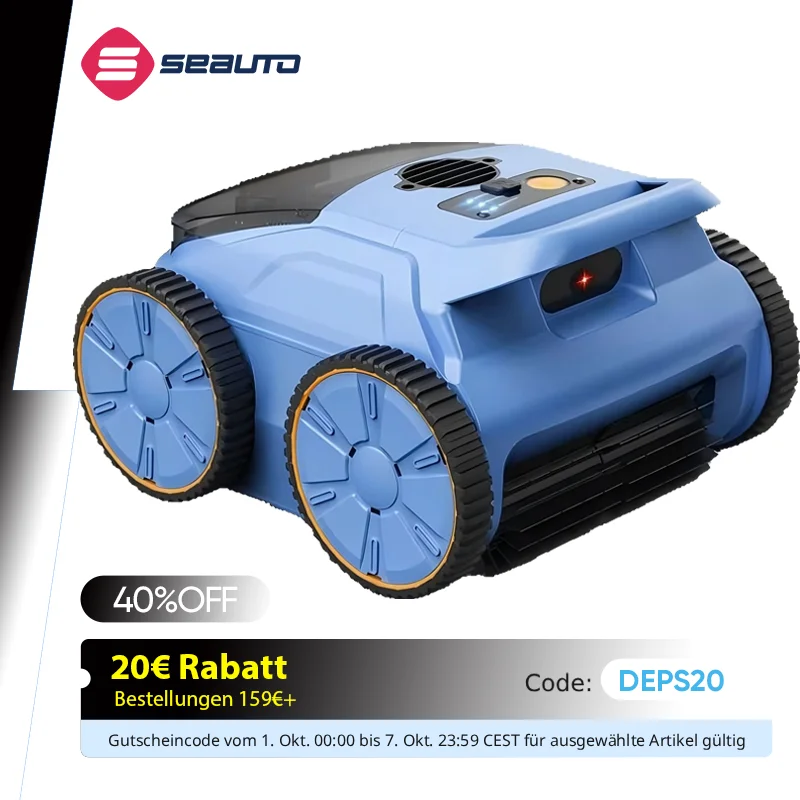 Aspirateur de piscine Seauto SAT20 150 minutes fonctionnant jusqu'à 2000 pieds carrés, aspiration puissante de 45,000 Pa, escalade murale pour piscine hors sol