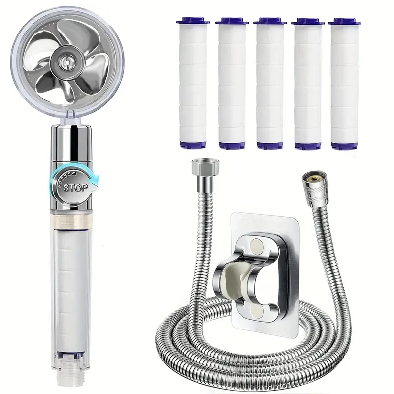 360 ° Rotierenden Turbine Fan Handheld Dusche Kopf Hochdruck Wasser Sparen Spray Dusche Filter Bad Zubehör