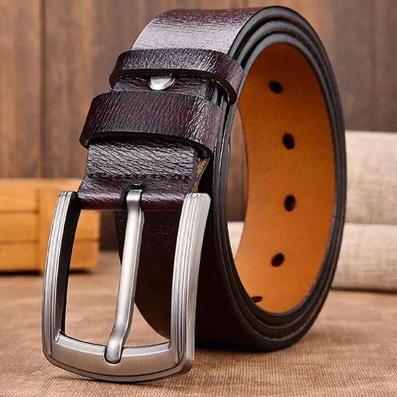 Cow Genuine Leather Luxury Strap Male Belts for Men New Large Plus Size100-130cm Vintage Pin Buckle Men Belt High Quality