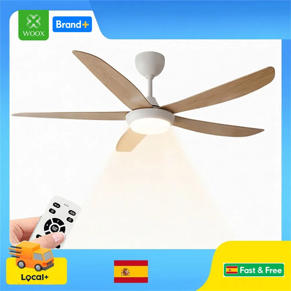 Ventilatore da soffitto con motore DC in rame WOOX, dimensioni 54"/40", dotato di luce e telecomando, con velocità regolabile, funzionamento silenzioso, set separato di lampade a LED ad alta