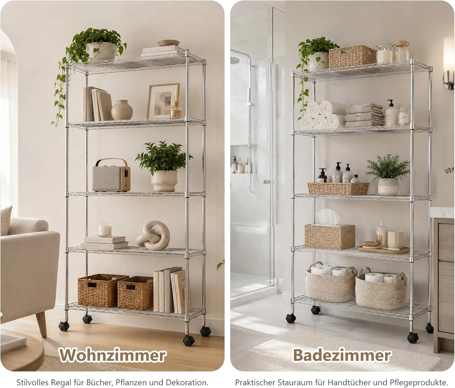 Metallregal 5 Ebenen Höhenverstellbar, Schwerlastregal 180 × 90 × 40 cm, bis 500 kg Belastbar, Teilbares Gitterregal mit Kippschutz für Küche Keller Garage und Werkstatt, Schwarz