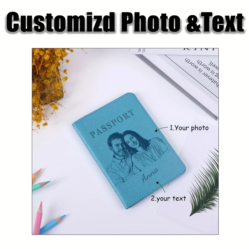 Custom Photo & Text Golden Foil Faux Leather Passport Holder, Couple Cover, Ideal for Valentine's/Father's/Mother's/Business Gif view 5