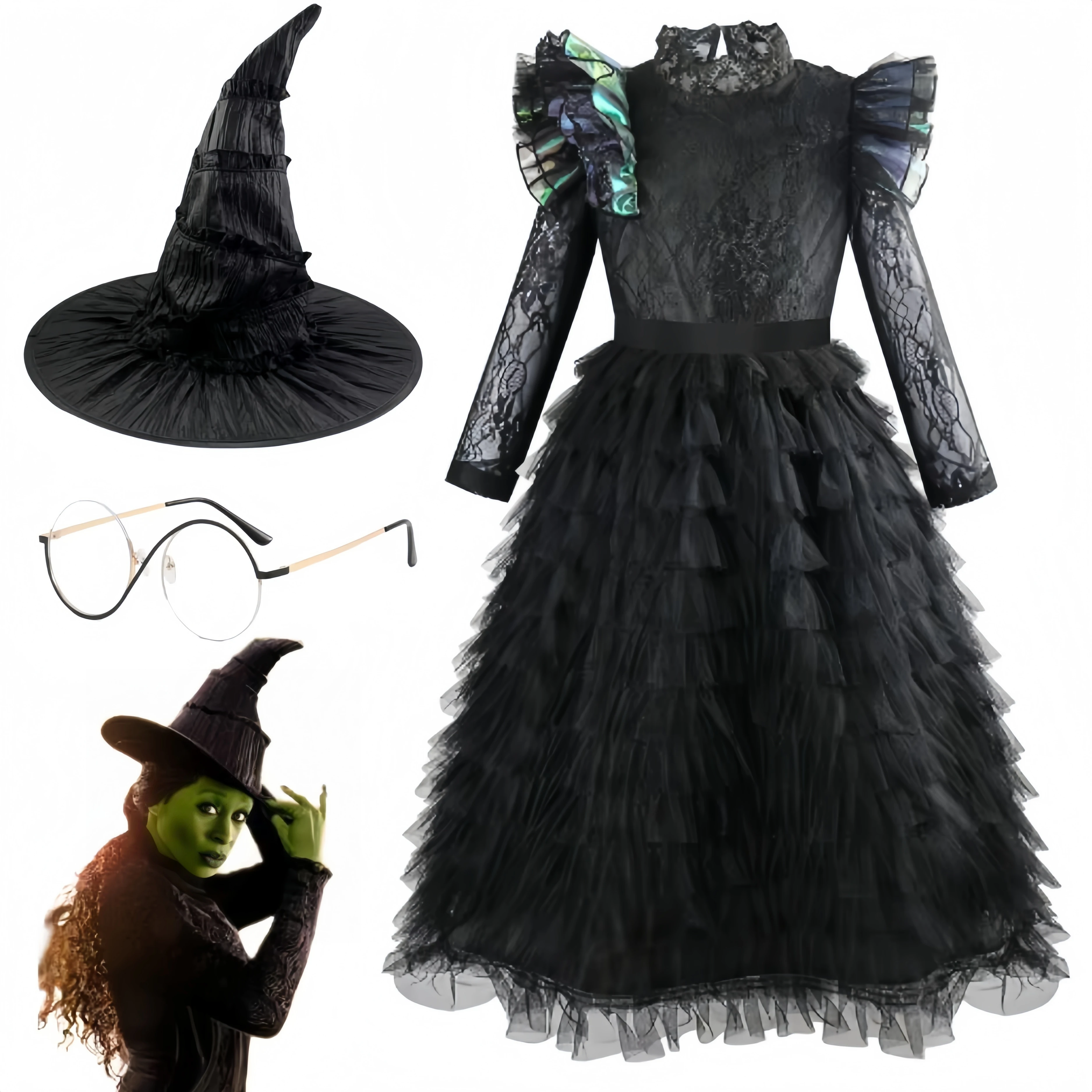 أطفال بنات شريرة Elphaba تأثيري فستان قبعة زي تمويه للأطفال توتو فستان قبعة فستان بتصميم حالم حتى هالوين كرنفال البدلة