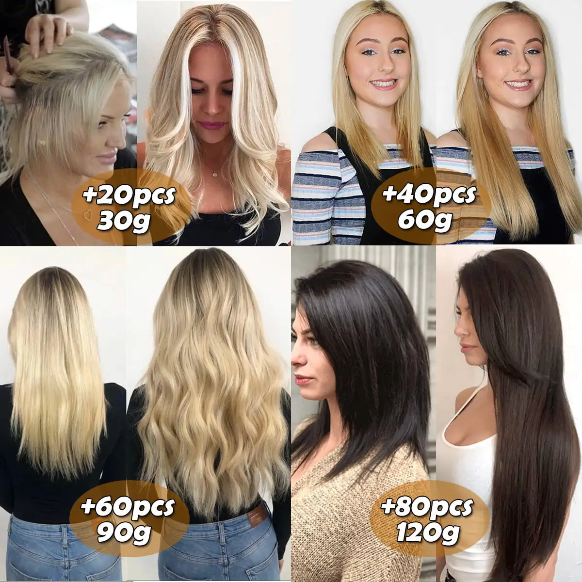 Fita em extensões de cabelo, cabelo humano real, reto, pele sem costura, trama, invisível, pré-gravado, cabelo loiro, 20pcs