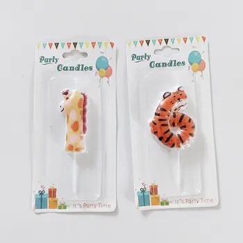 Tecknat djur Grattis på födelsedagen tårtljus barn söt festljus bebis Grattis på första födelsedagen bakning dekoration 6 best sales Happy birthday animals - №1