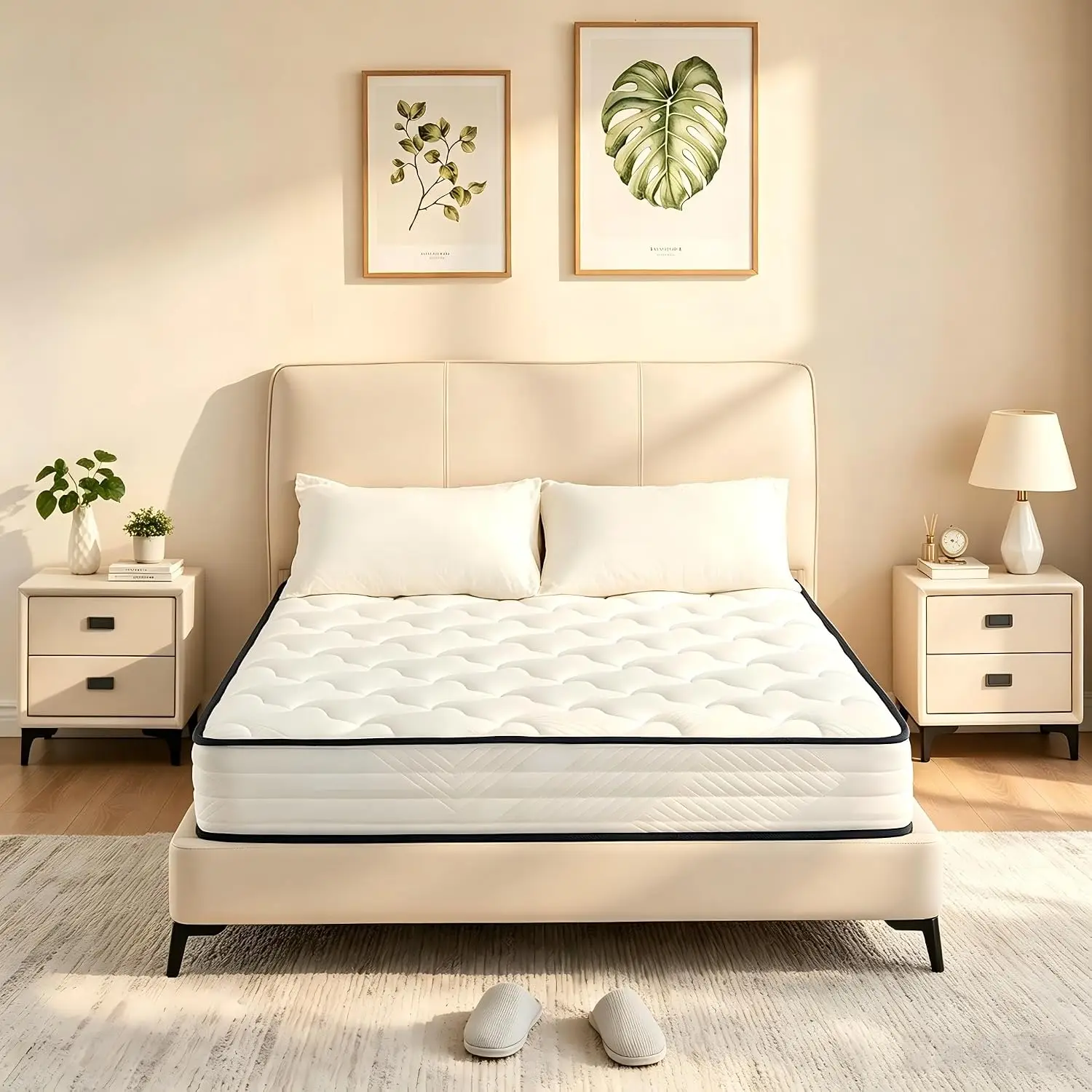 Federkernmatratze 140 x 200 cm, Matratze mit Federkern und Schaumstoff, 21 cm hoch, weiß mit Sternenmuster, für das Schlafzimmer, Doppelbett für Erwachsene.