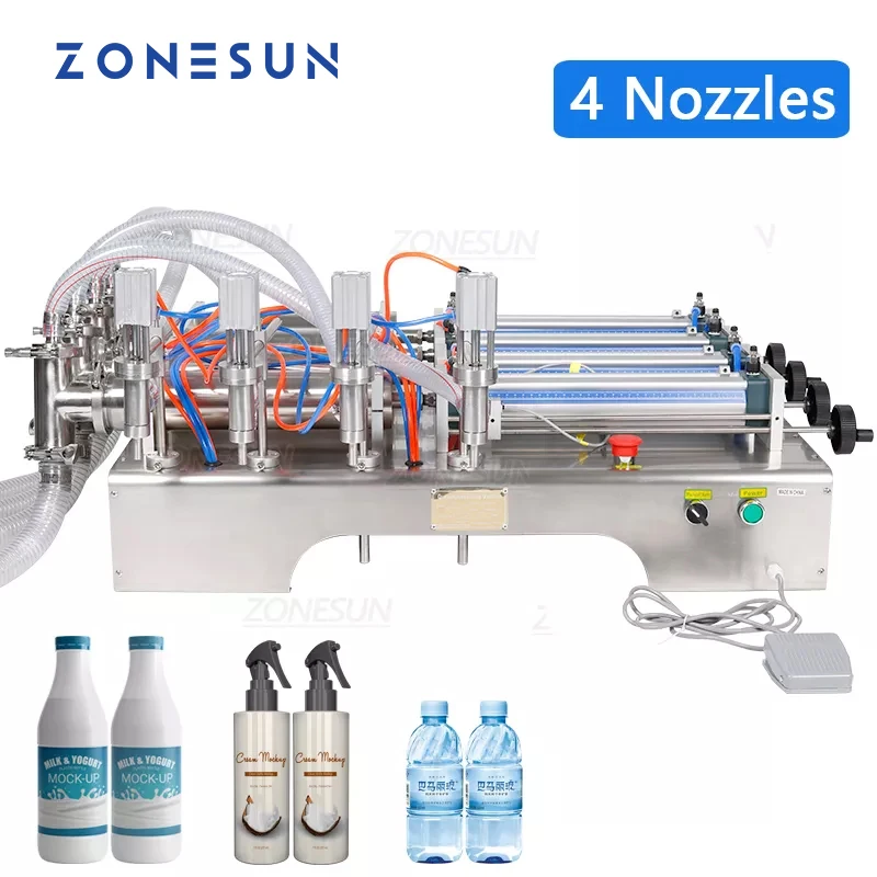 ZONESUN Four Head Pneumatic Filling Machine Horizontal Essential Oil Water Perfume filler Shampoo Food Beverage Machinery