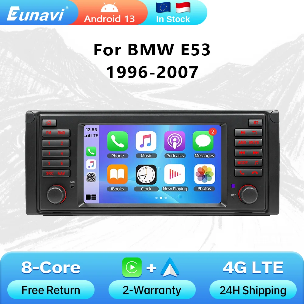 Eunavi Sistema Inteligente para Automóvil de 7" para BMW Serie 5 E39 X5 E53 M5 1996-2003 Multimedia 2din Autoradio Android 13 Auto Carplay 1