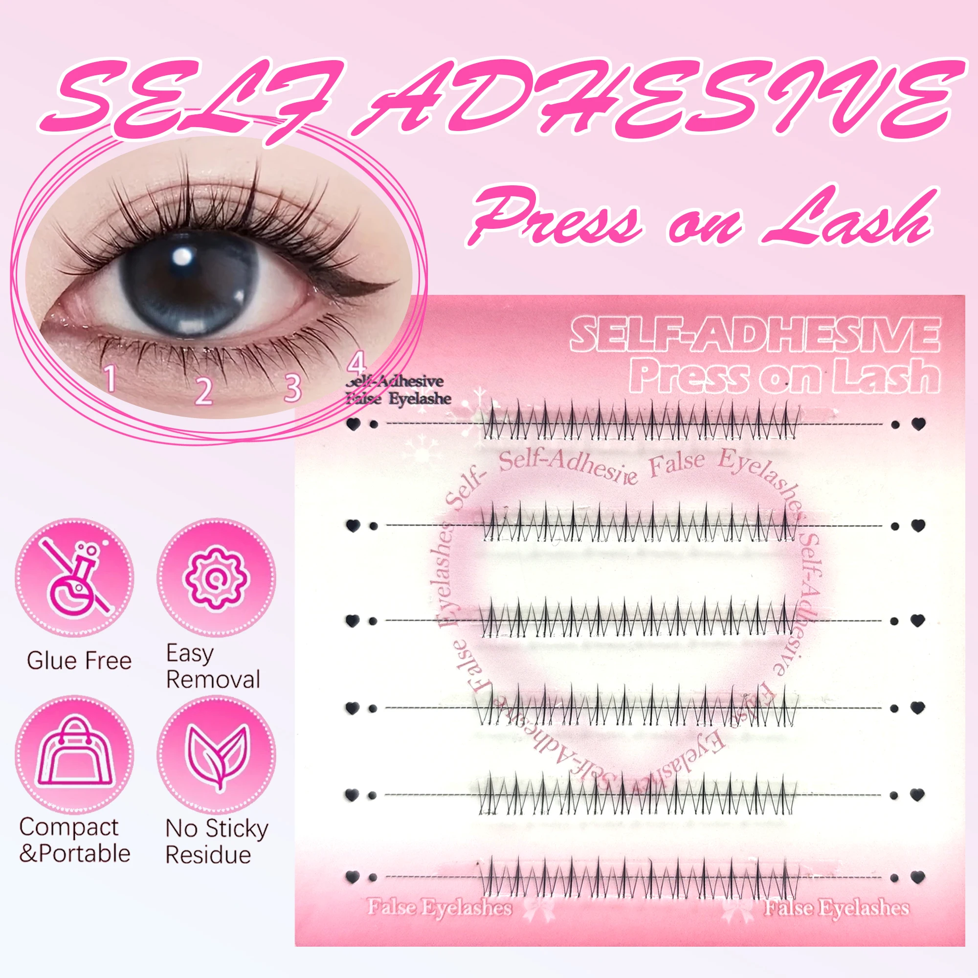 6 rangées de faux cils sans colle, style naturel et léger, ultra-léger et ultra-fin