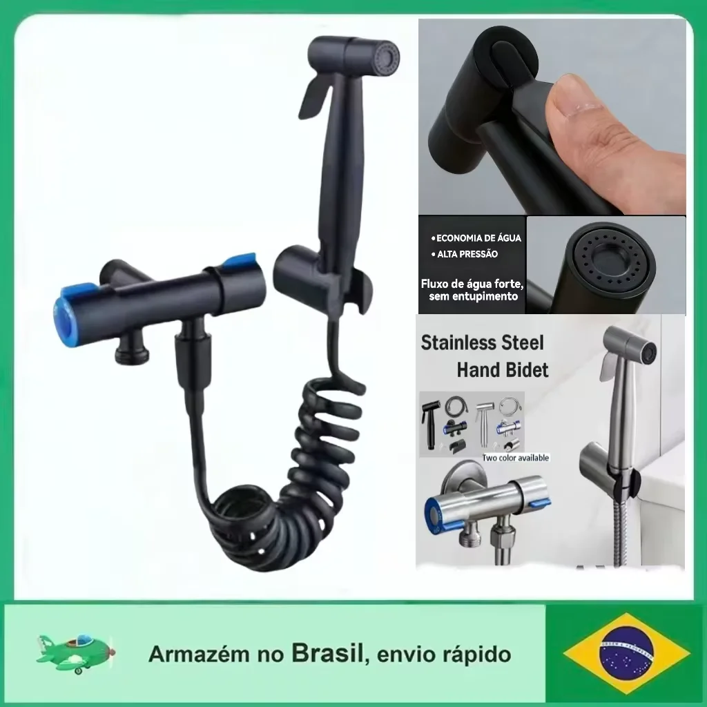 Ducha Higiênica para Banheiro, Chuveiro Bidê com Saída Dupla e Válvula de Ângulo para Vaso Sanitário