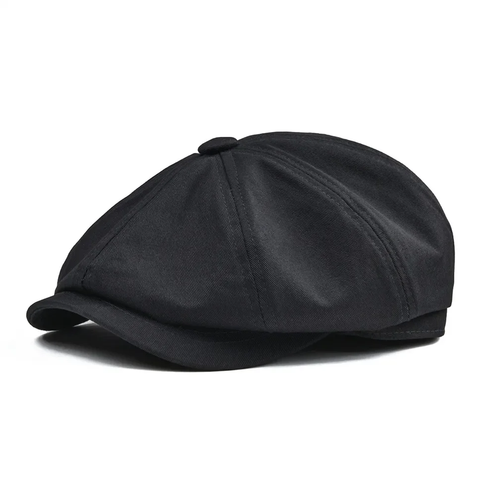 BOTVELA Newsboy Cap Herren Twill-Baumwollmütze mit acht Panels Damen Baker Boy Caps Retro Große Hüte Herren Boina Schwarze Baskenmütze 003