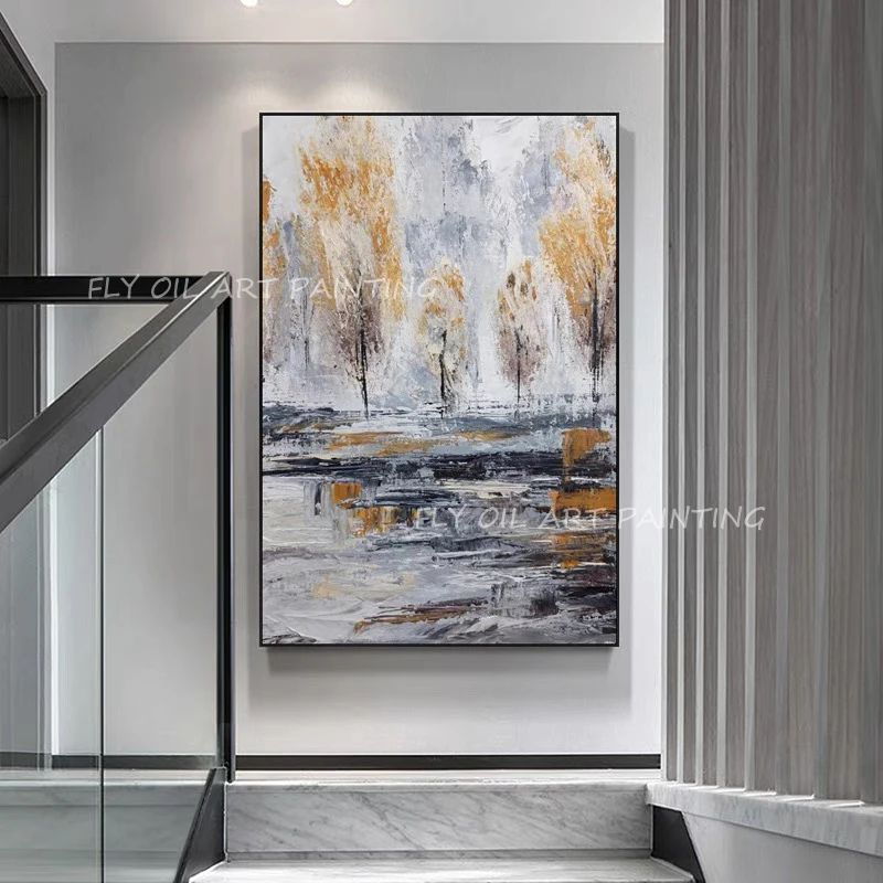 

Hand Painted Canvas Oil Paintings Tree Forest Landscape Abstract Wall Pictures Nordic Art Living Room Home Decor Frameless