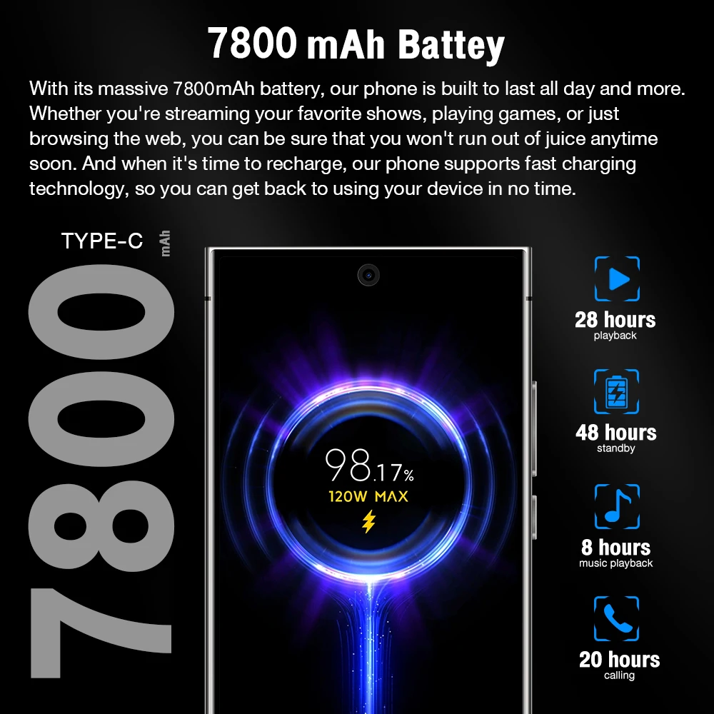 S26 Ultra 2025 New smartphone 5G 7.3'' high-definition Android 14 Snapdragon 8gen3 10core dual SIM phone 7800mAh unlocking phone