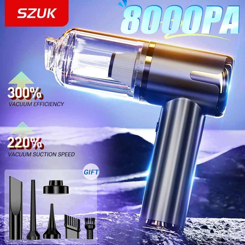 SZUK 8000PA Mini Car Vacuum Cleaner Strong Suction Cordless Wireless Cleaner Portable HandHeld Vacuum Cleaner Cleaning Machine