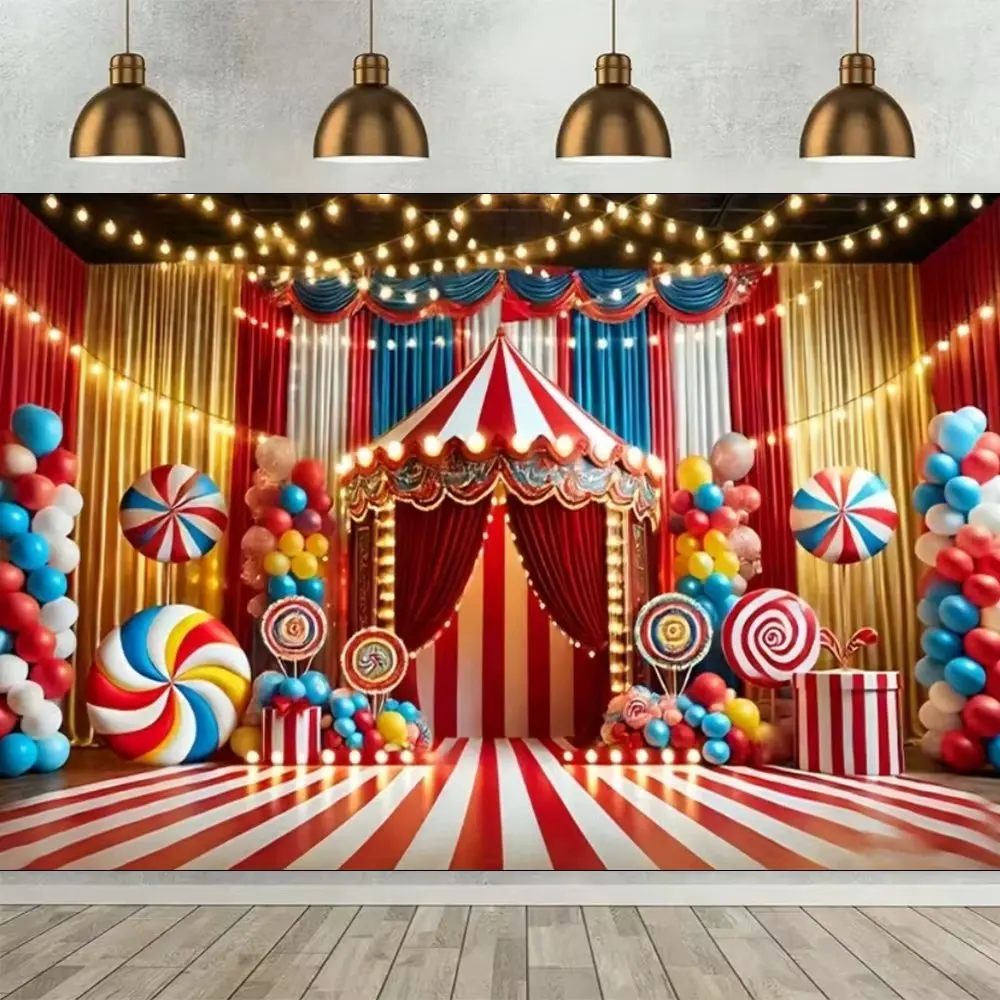 Circus Carnival Theme Party Decorations Backdrop Clown Red Tent Background Children Birthday Banner Baby Shower Gifts Supplies view 3