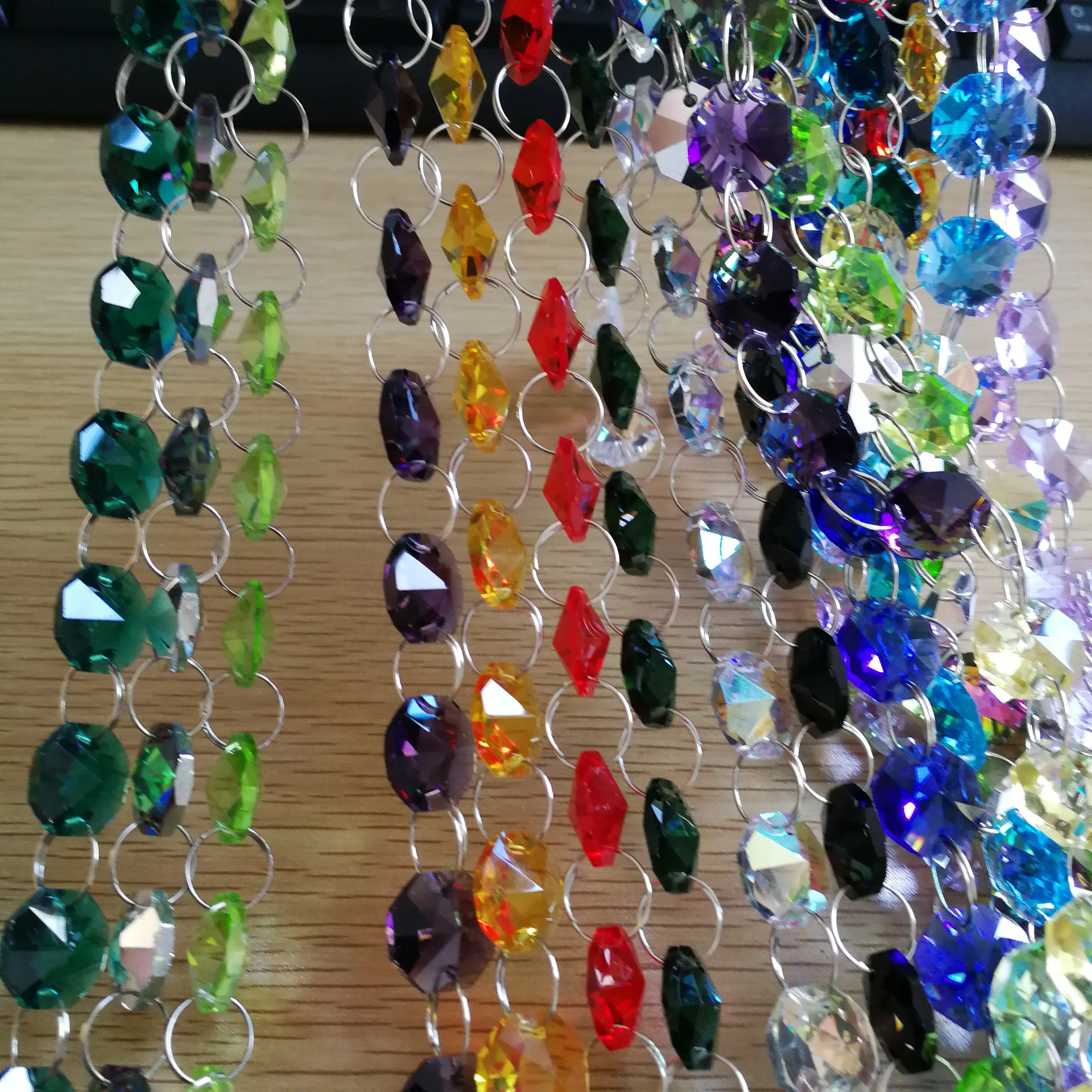 Chaînes de perles octogonales en verre de cristal de 14mm, toutes les couleurs, guirlandes suspendues de 1m pour décoration de rideau, décoration de maison, de mariage, FengShui