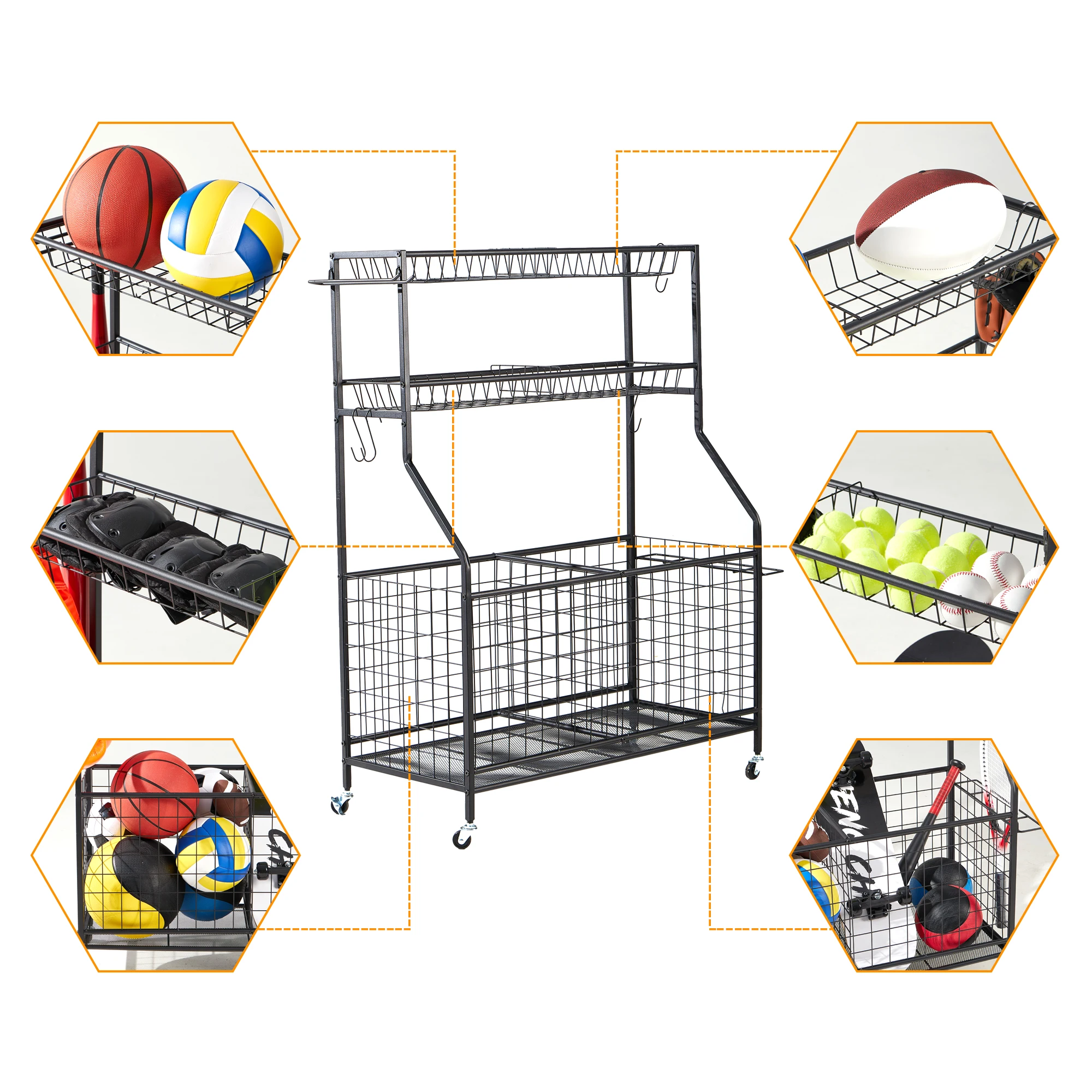 Garage Rolling Sports Equipment Utility Organizer, Storage System For Tools, Sports, Household, Pool Supplies