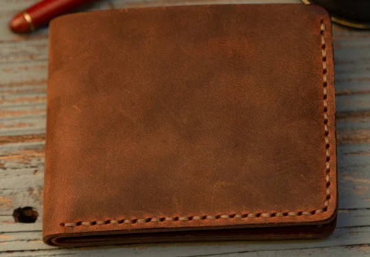 Original 1st class genuine crayz handmade Brown men's leather straight, thin and stylish design Valentine's Day, Father's Da