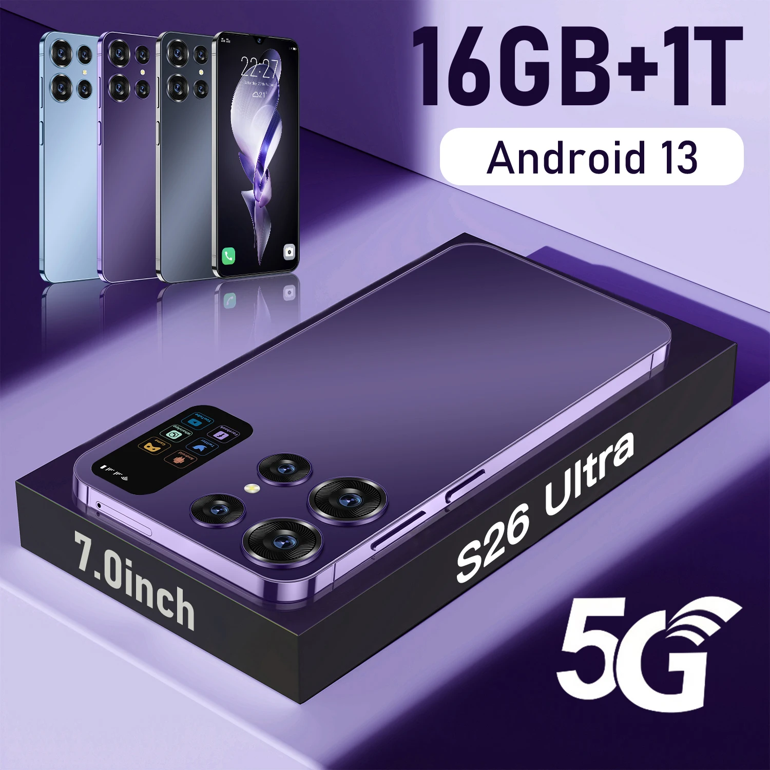 

New S26 Ultra Smartphone 5G 7.0 inch 16G + 1T Dual SIM Phone Android13 48MP+72MP cellphone 7000mAh Global Edition mobile phone