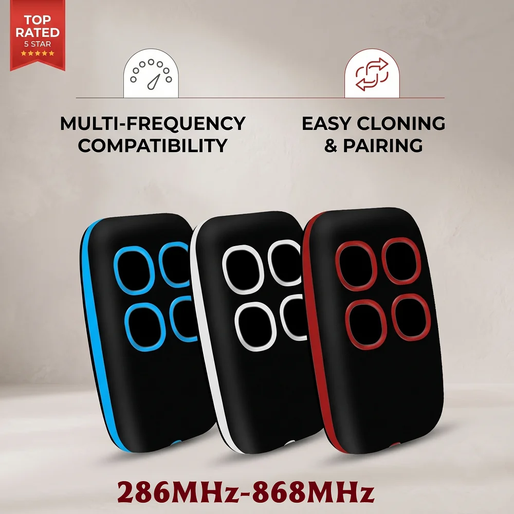 

Garage Door Remote Control Duplicator 286MHz-868MHz Multi Frequency Clone Gate Keyfob Auto Door Hand Transmitter