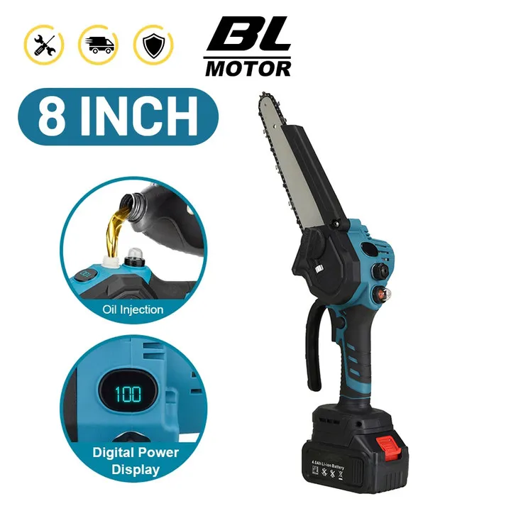 8 Inch Brushless Electric Chain Saw Cordless Woodworking Handheld borrowing Chainsaw Garden baking oils For Makita 18V Battery