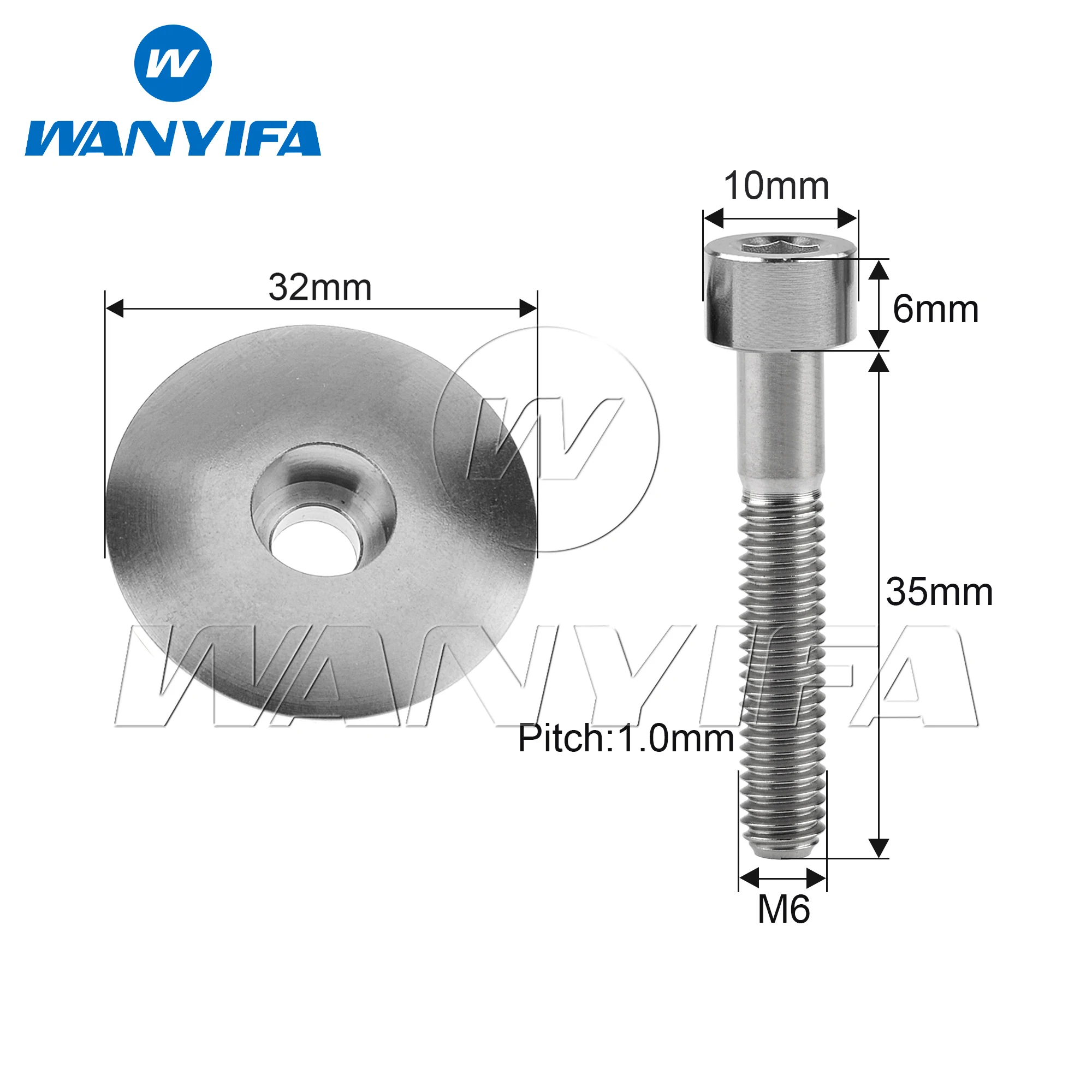 Wanyifa-Titanium Bolt para Mountain Bike, Titanium Bowl Cover, Top Cap Set para ciclismo de estrada, Headset Stem, M6 x 35mm