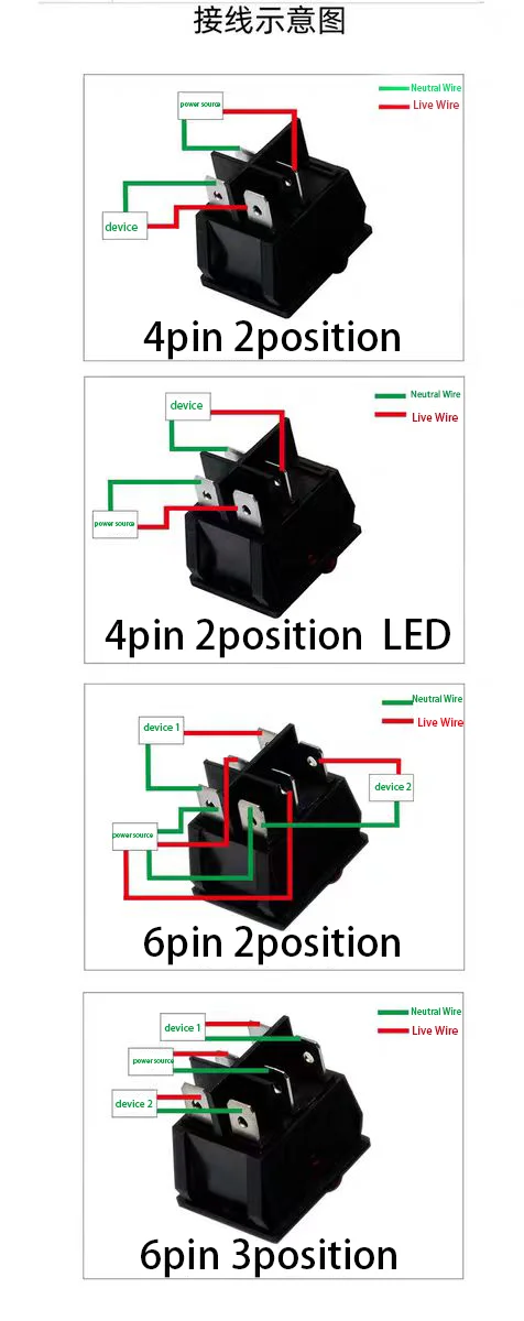KCD4 Rocker Switch ON-OFF 2 Position 4 Pins /6 Pins Electrical equipment With Light Power Switch