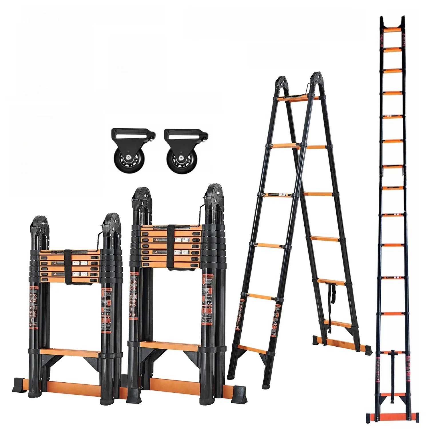 Telescopische ladder 5,8 m/6,6 m Koolstofstaal 2 in1 A-frame Opvouwbare draagbare multifunctionele ladder met EN131 gecertificeerde belasting 150 kg - afbeelding 2