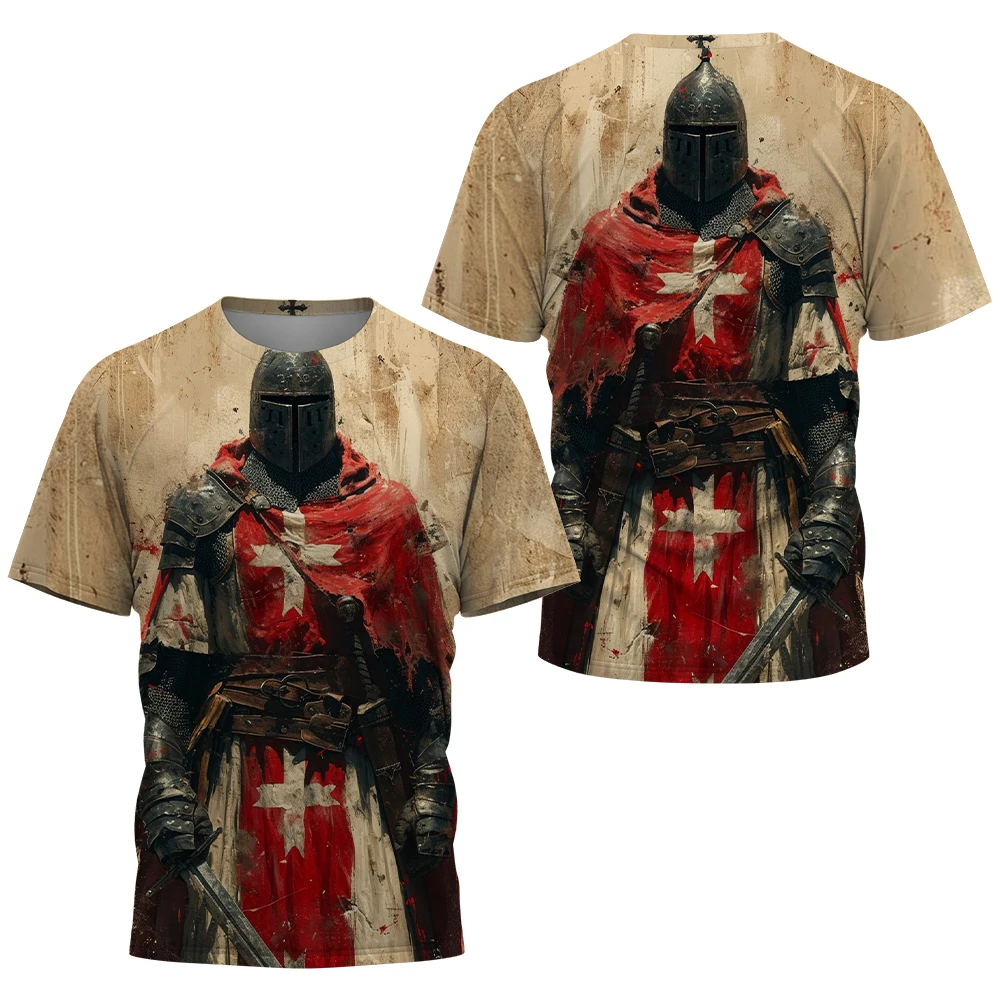 Street Retro Men's T Shirt 3D War Warriors Short Sleeve Fashion Personalised T Shirt Retro Loose Plus Size Clothing Vintage