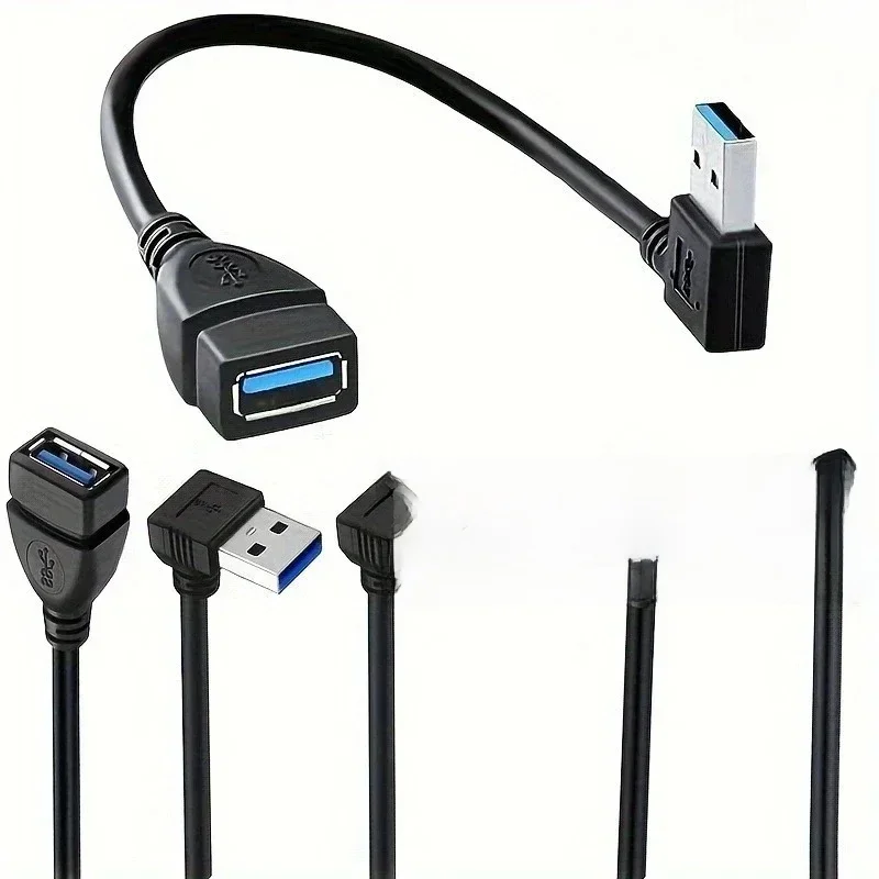 Câble d'extension USB 3.0 à angle droit, données à grande vitesse et charge rapide 90 ° Adaptateur pour PC/ordinateur portable/téléphone, accessoires techniques multiports