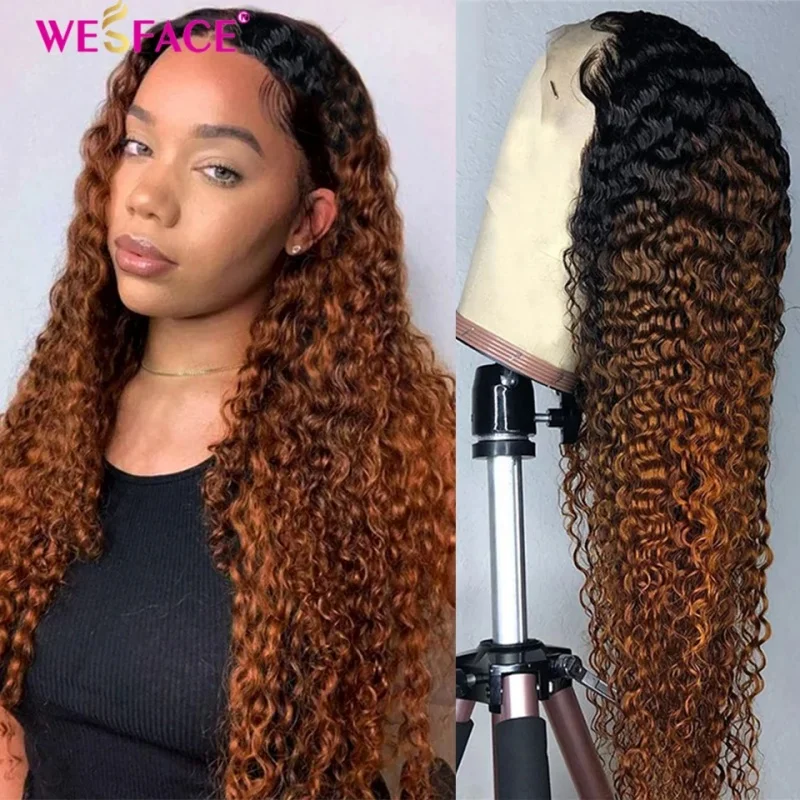 1B/30 Ombre Color Short Curly 13X4 Lace Front Human Hair Wigs With Baby Hair Remy Brazilian Afro Curly Human Hair Wig 150%