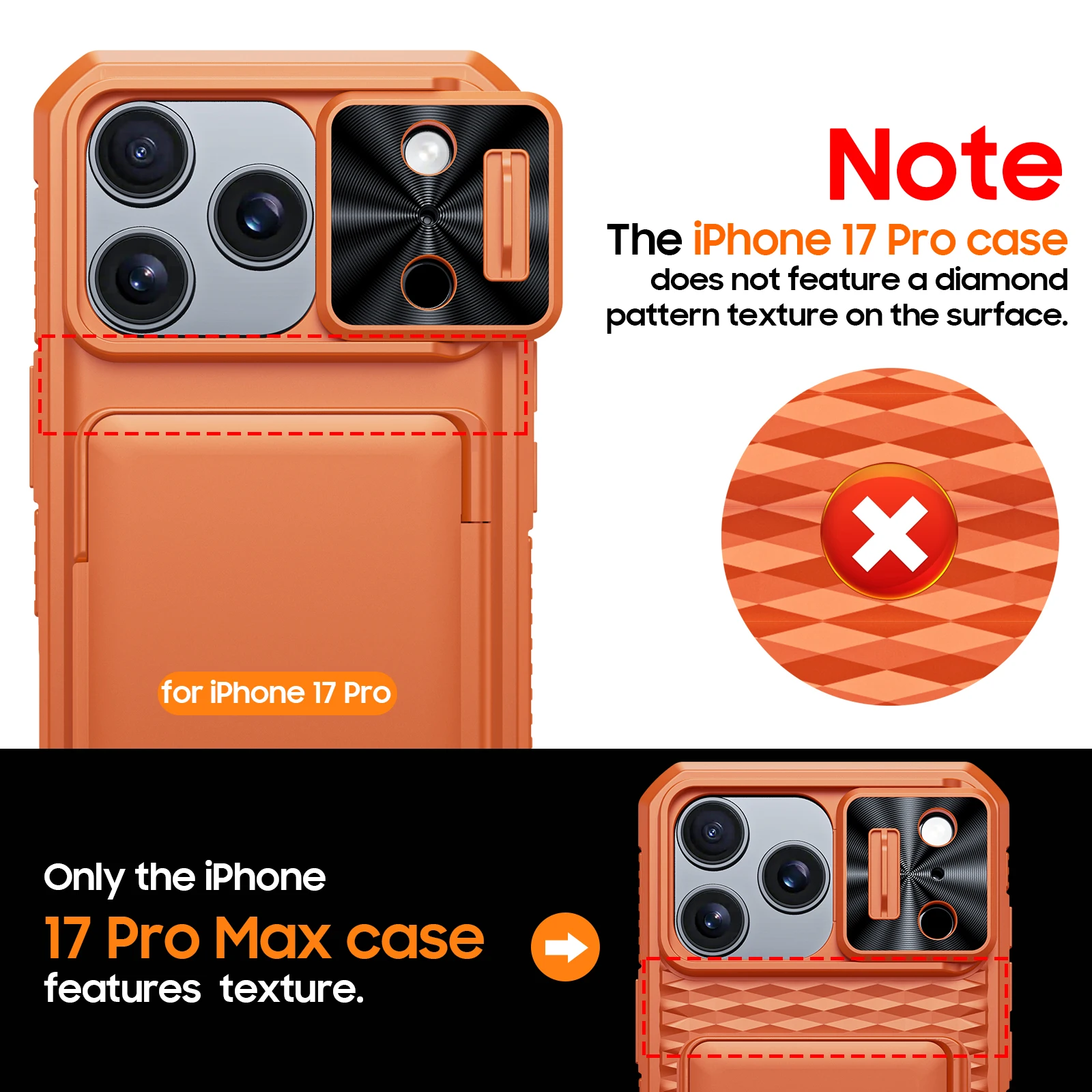 For iPhone 17 Pro Max With Card Holder Sliding Camera Cover And Stand Phone Case, Anti-Fall PC+TPU Wallet Case-Orange