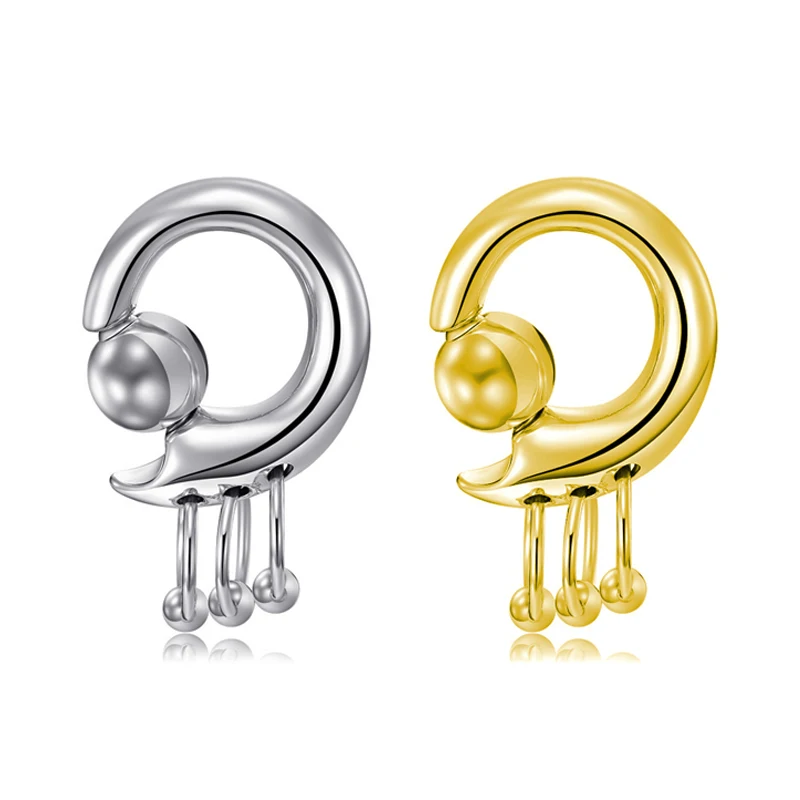 

10mm Ball Captive Ring Ear Plug Ear Stretcher With Dangling BCR Spring-Loaded Ball Closure Ring With 3 Ring 316L Surgical Steel