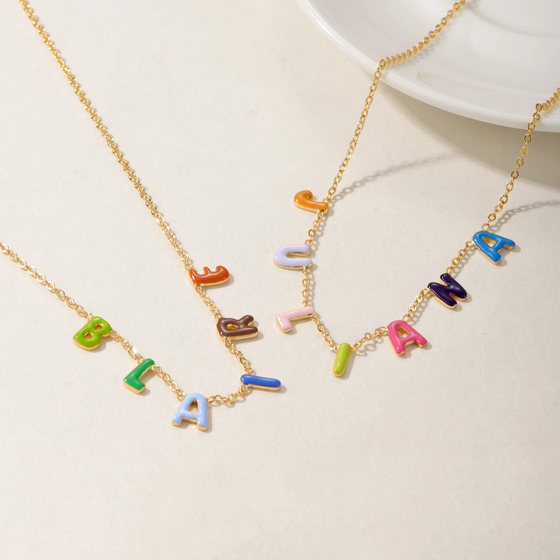 Custom Enamel Bubble Letter Pendant Dopamine Happy Necklace Colorful Custom Bubble Letters Name Jewelry For Her Wedding Gift