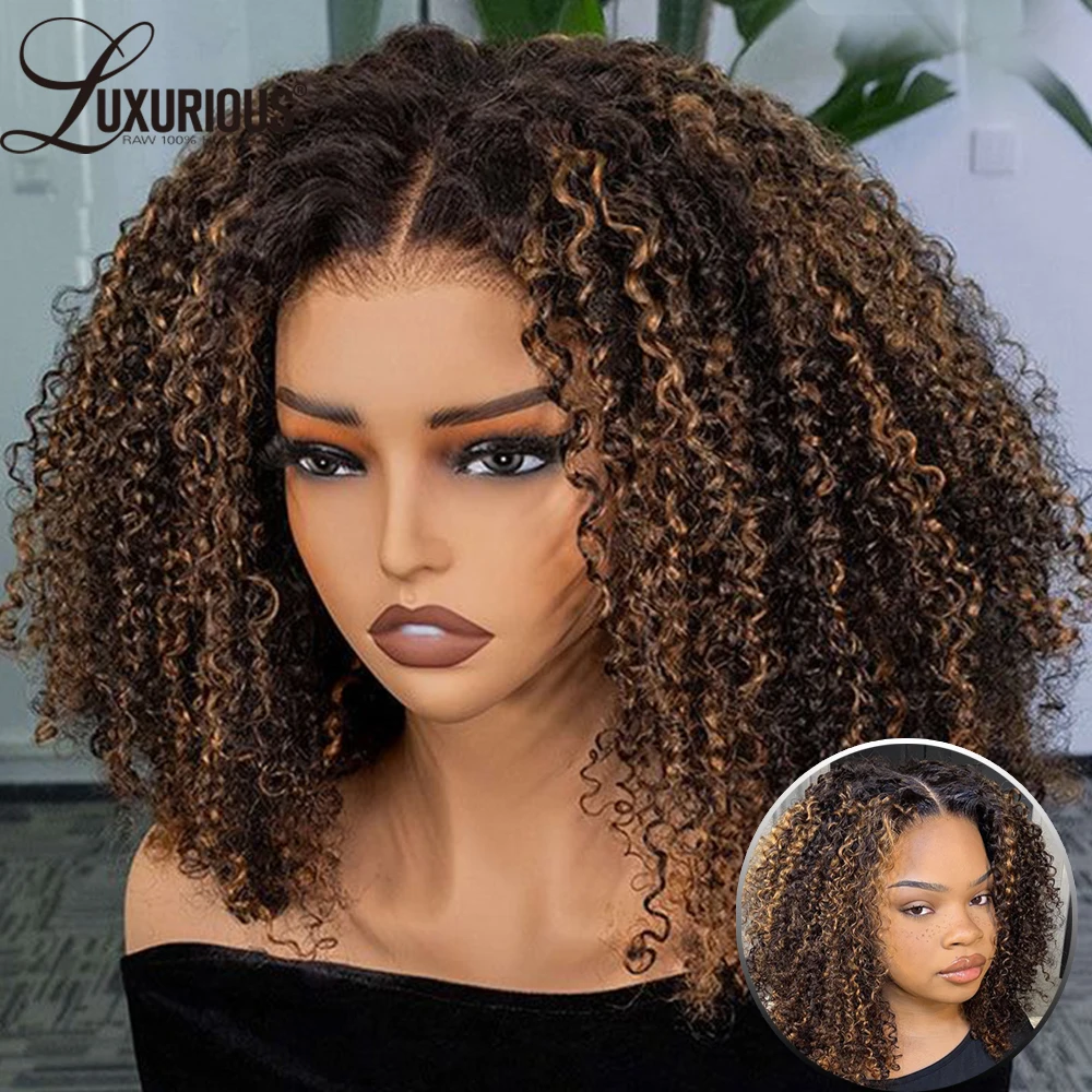 

Easy to Install Highlight Honey Blonde Burmese Curly Lace Front Human Hair Wig For Black Women 13x4 Lace Front Wig Pre Plucked